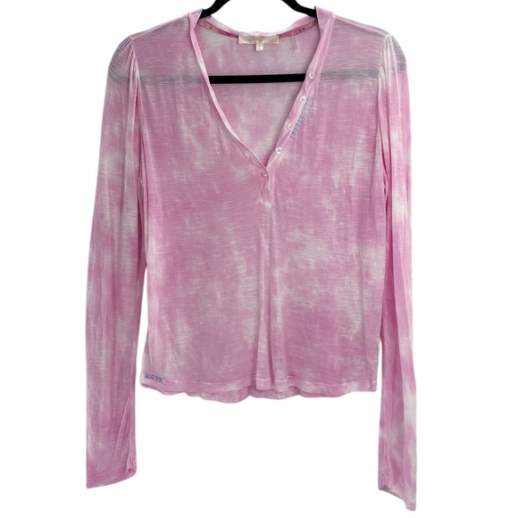 LoveShackFancy Tops - LoveShackFancy Tie Dye Sheer Lightweight Henley Top Women's Medium Pink